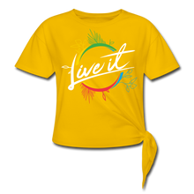 Load image into Gallery viewer, Live it - Women&#39;s Knotted T-Shirt - White - sun yellow
